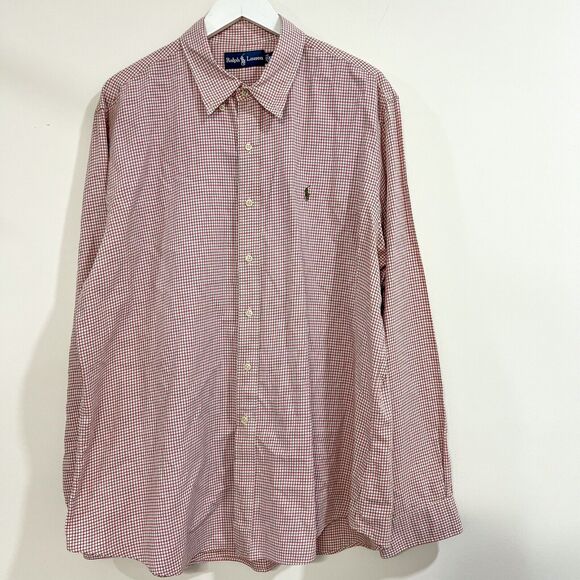 Ralph Lauren Mens XXL 2XL Cotton Button Up Shirt Long Sleeve Pink Green Check - Picture 3 of 6